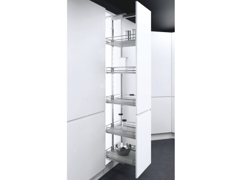 Pull Out Larder Unit, Premea Grey Solid Base Wire Baskets, VS TAL Larder