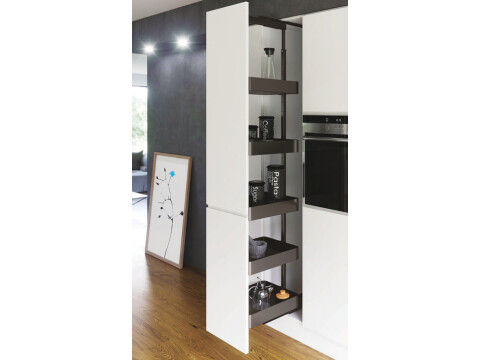 Pull Out Larder Unit, Planero Lava Grey Baskets, VS TAL Larder