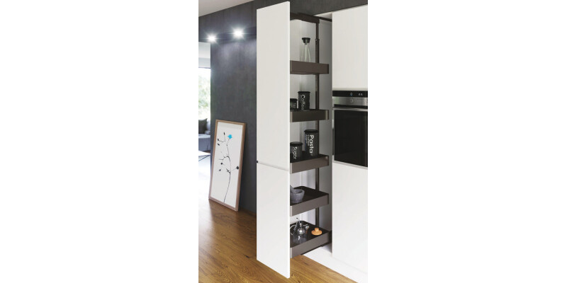 Pull Out Larder Unit, Planero Lava Grey Baskets, VS TAL Larder