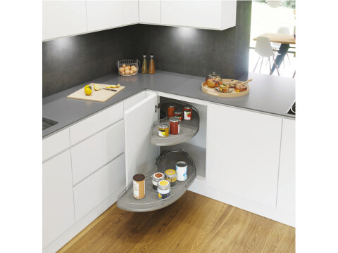 Pull Out Shelving Unit, Grey Base with Silver Rail Shelves, Vauth-Sagel Cornerst