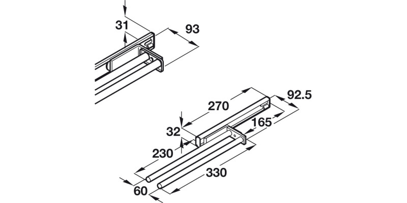 Towel Rail 2-Arm 340mm Alu/Pl Pol Chr