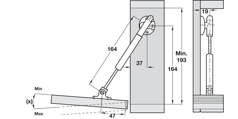 Automatic Open Drop Down Flap Stay 164mm