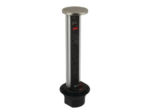 Vertical Powerdock, Rated IP54, 3 x UK 13 Amp Sockets and 2 x 700 mA USB Connect