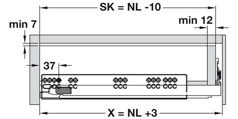 Dynapro Drawer Runner Full 40kg 450mm SZP