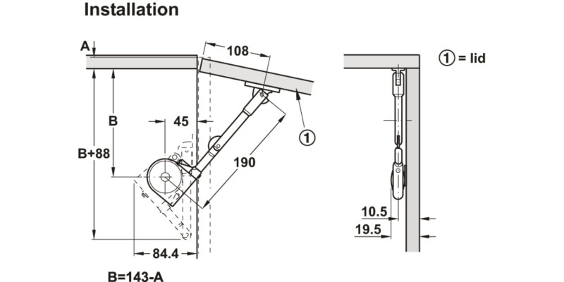 Lid Stay 190mm St NP/Pl Black
