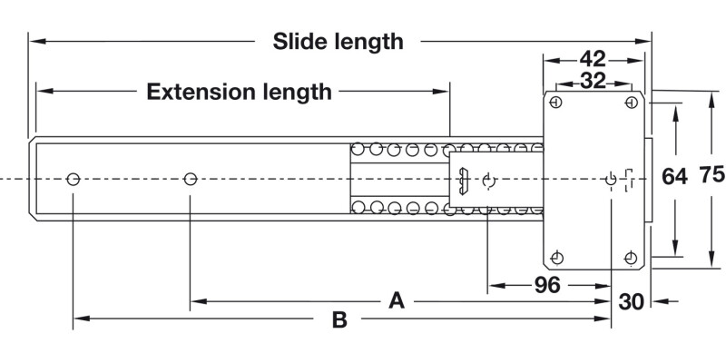 Accuride 1312 Pivot Sld Dr Run BZP 500mm