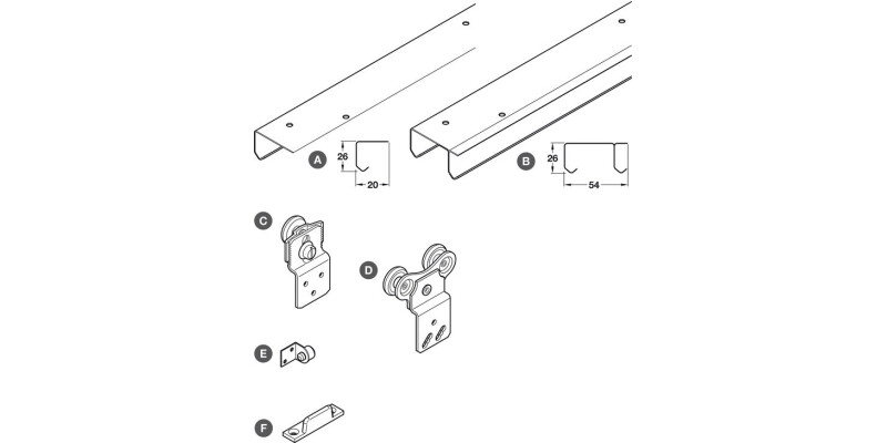 Complete Set, with Tracks, for Sliding Wardrobe Doors, H&auml;fele SF-30