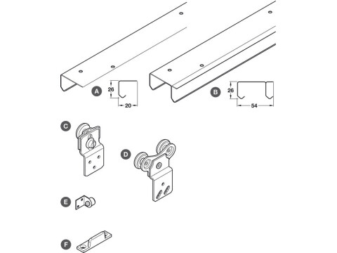 Complete Set, with Tracks, for Sliding Wardrobe Doors, H&auml;fele SF-30