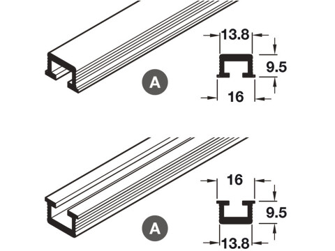 Reversible Track/Channel Set, for Sliding Cabinet Doors, Hawa-Miniroll