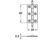 Unwashered  Brass Butt Hinge Steeple Finial D6.5x 63x35mm Polished Chrome finish