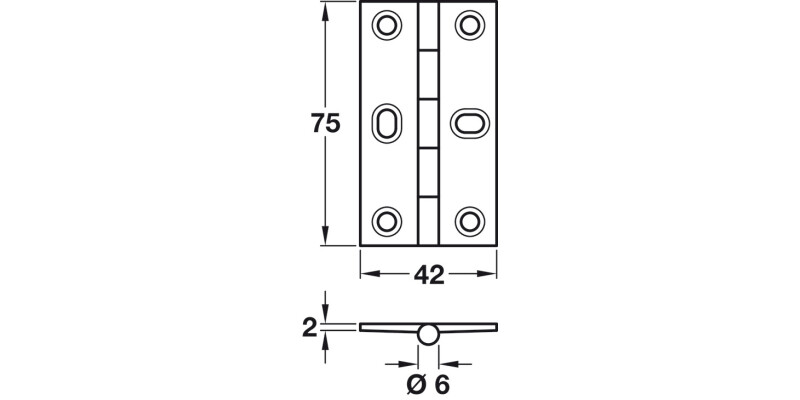 Butt Hinge Elong Sqr 75x42mm Brass PB