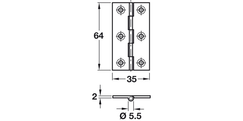 BRASS Broad Style Hinge 64x35mm Polished Chrome