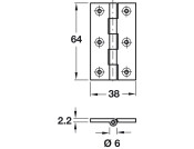 Unwashered BRASS Butt Hinge Heavy Gauge 64x38mm Polished Brass finish