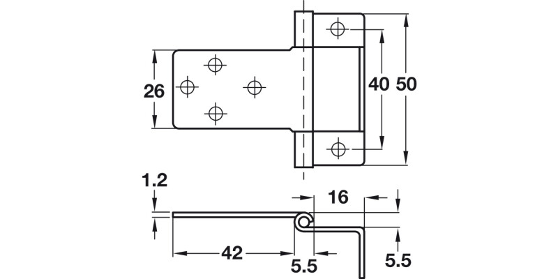Cranked Flush Hinge 50mm St EB
