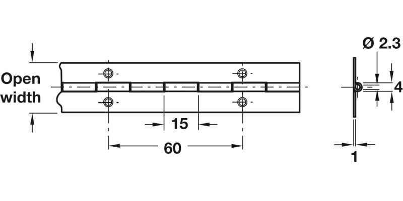Cont Hinge 1834x25mm 62 Holes Alu Self