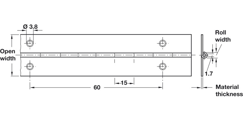 Piano Hinge Straight 40x0.7x710mm St NP