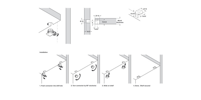 Turn Fastener Shelf Connector D15mm ZNP