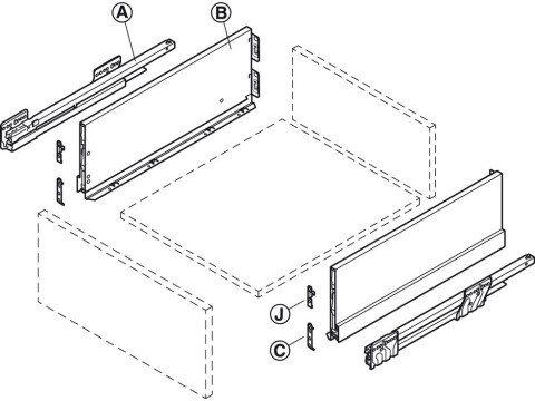 Drawer Set, 186 mm High, Length 270-500 mm, Nova Pro Scala