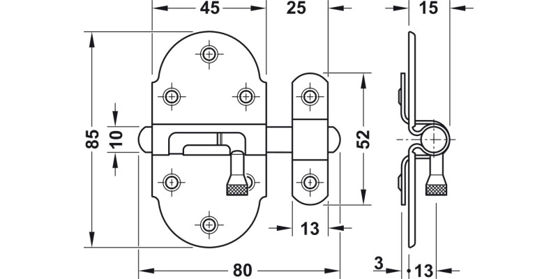 Tower Bolt w Keep 87x45mm Steel PNP