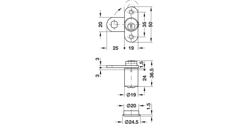 Cylinder Cam Lock w Trap 19mm Dif Dir.B