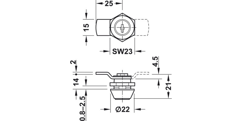 Cylinder Cam Lock Crnk 22mm Differ Dir.1