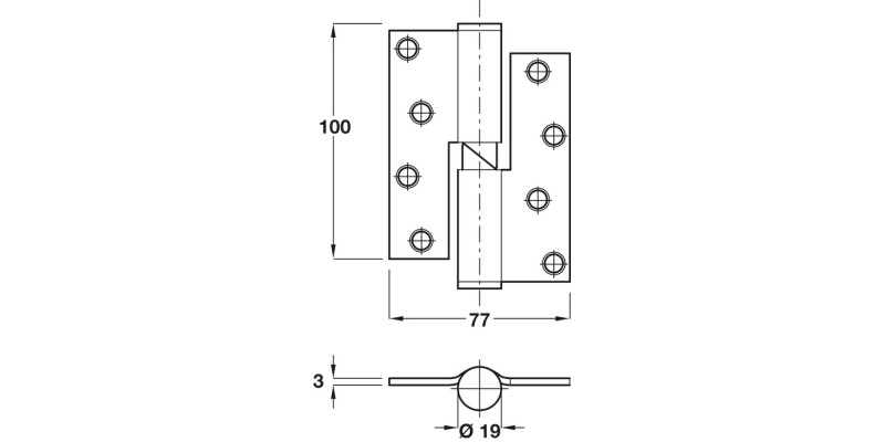 Butt Hinge Rising 100x77mm CW 304 SSS