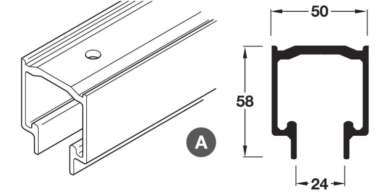 Top Track, for Folding Partition Doors, Hawa Variofold 80/H and Centrefold 80H