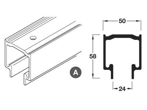 Top Track, for Folding Partition Doors, Hawa Variofold 80/H and Centrefold 80H