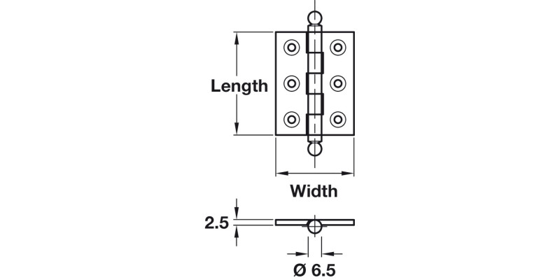 Unwashered Brass Butt Hinge With Threaded Detachable Ball Finial D6.5.5 X 50x38mm Satin Chrome Finish, image shows Satin Nickel