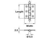 Unwashered Brass Butt Hinge With Threaded Detachable Ball Finial D6.5.5 X 50x38mm Satin Chrome Finish, image shows Satin Nickel