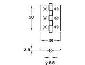 Unwashered  Brass Butt Hinge Button Finial D6.5x 50x38mm Polished Chrome finish, image shown Antique Bronze