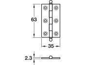 Copper plate Brass Butt Hinge Ball Finial 63x35mm image is of Polished Brass