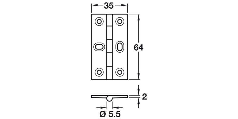 Butt Hinge Sqr 64x35mm Brass PB