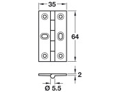 Butt Hinge Sqr 64x35mm Brass PB
