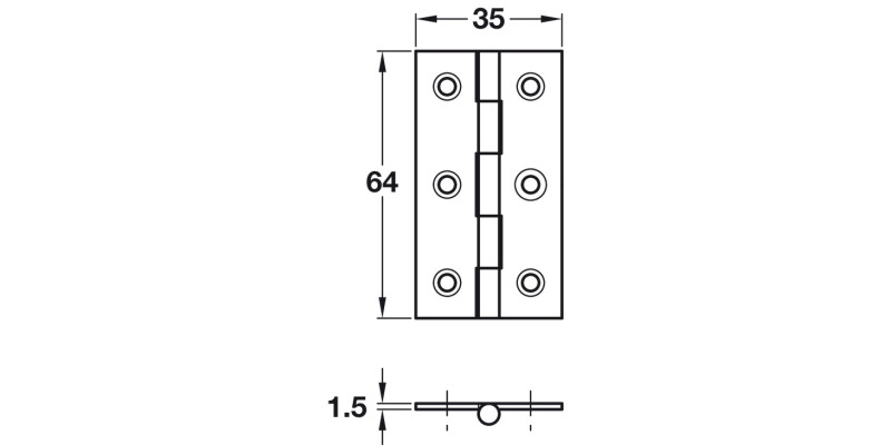 BRASS Butt Hinge 64x35mm Polished Brass & Satin St/Steel pin