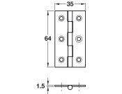 BRASS Butt Hinge 64x35mm Polished Brass & Satin St/Steel pin
