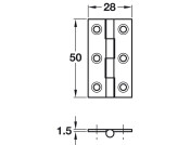 BRASS Butt Hinge 50x28mm In Polished Chrome finish & Satin St/Steel pin