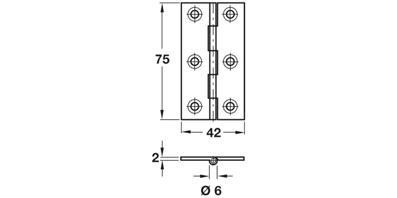 BRASS Broad Style Hinge 75x42mm Copper finish