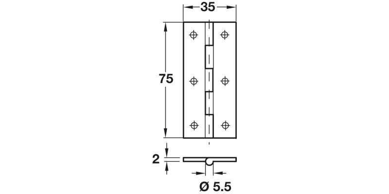 Butt Hinge Narrow 75x35mm Brass Self