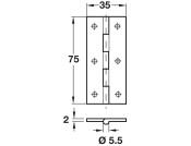 Butt Hinge Narrow 75x35mm Brass Self
