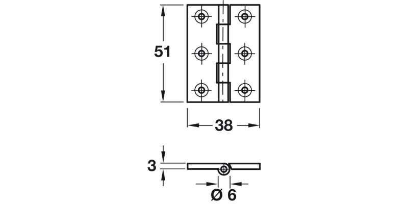 Unwashered BRASS Butt Hinge Heavy Gauge 51x38mm Polished brass finish
