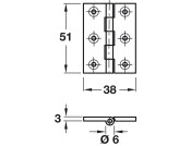 Unwashered BRASS Butt Hinge Heavy Gauge 51x38mm Self colour brass finish