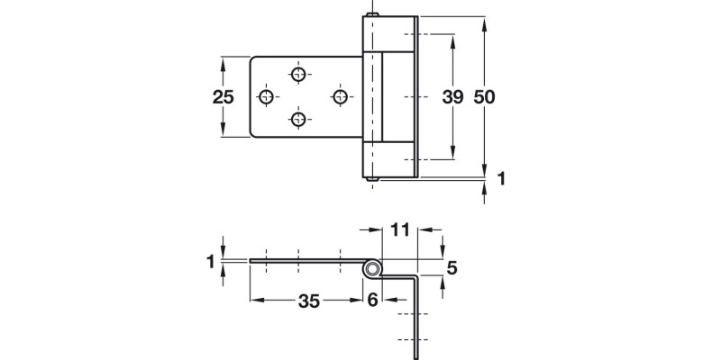Flush Hinge Cranked 50mm Steel EB