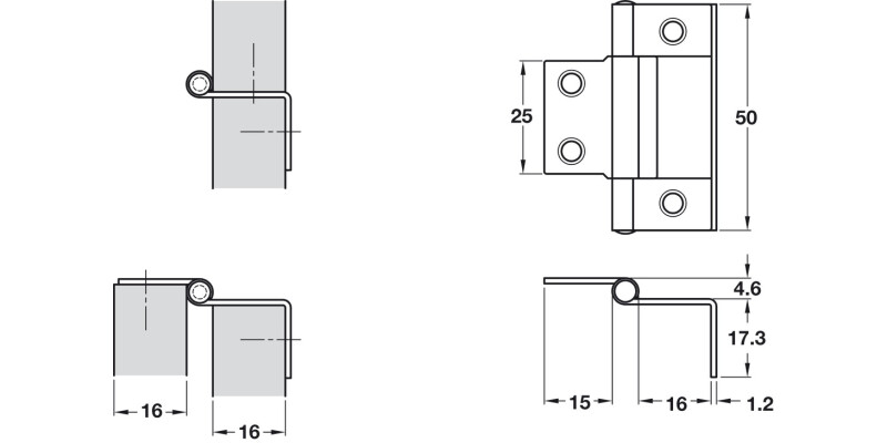 Cranked Flush Hinge 15-16mm 50mm St FB