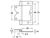 Flush Hinge 75x25mm LD Inset M.Steel ZP