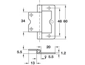 Flush Hinge 60x20mm Inset St EB