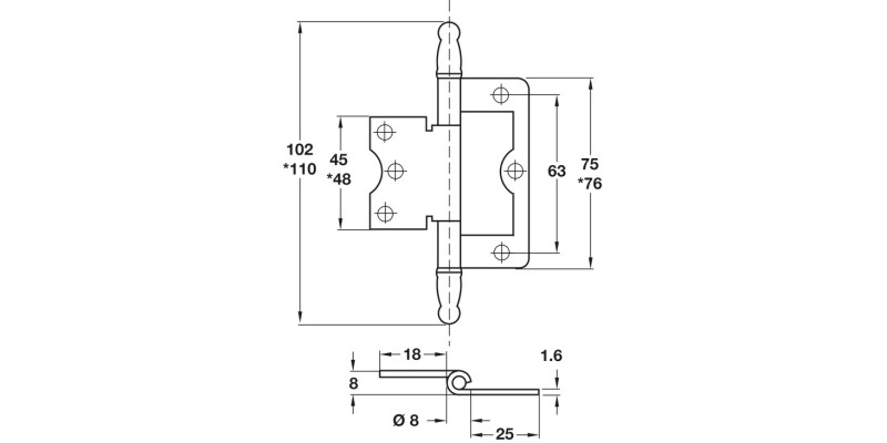 Flush Hinge 76x25mm MD Inset Steel FB
