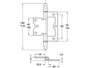 Flush Hinge 76x25mm MD Inset Steel FB