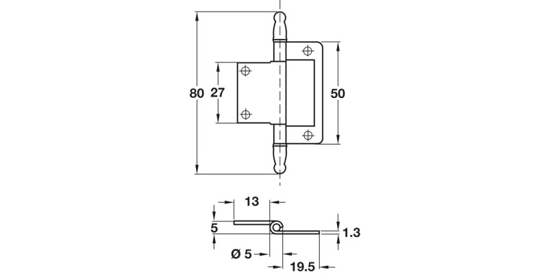 Finial Flush hinge 50mm Brnz - 2Pk