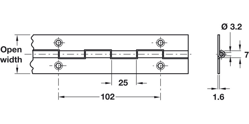 Cont Hinge 1829x39mm 36 Holes SS
